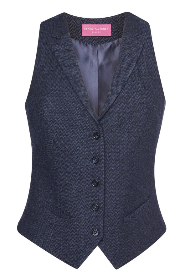Women's navy blue herringbone hotel waistcoat - Nashville waistcoat