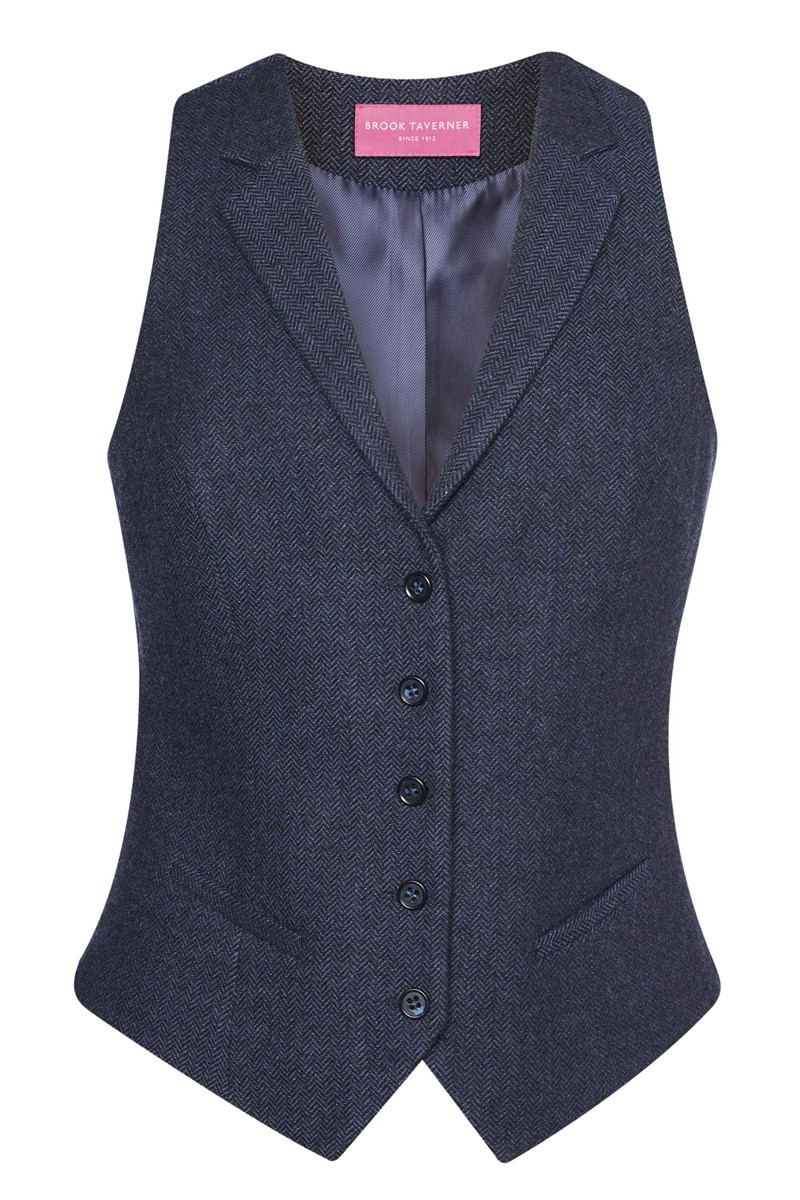 Women's navy blue herringbone hotel waistcoat - Nashville waistcoat