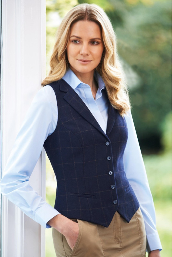 Women's navy blue check hotel waistcoat - Nashville waistcoat