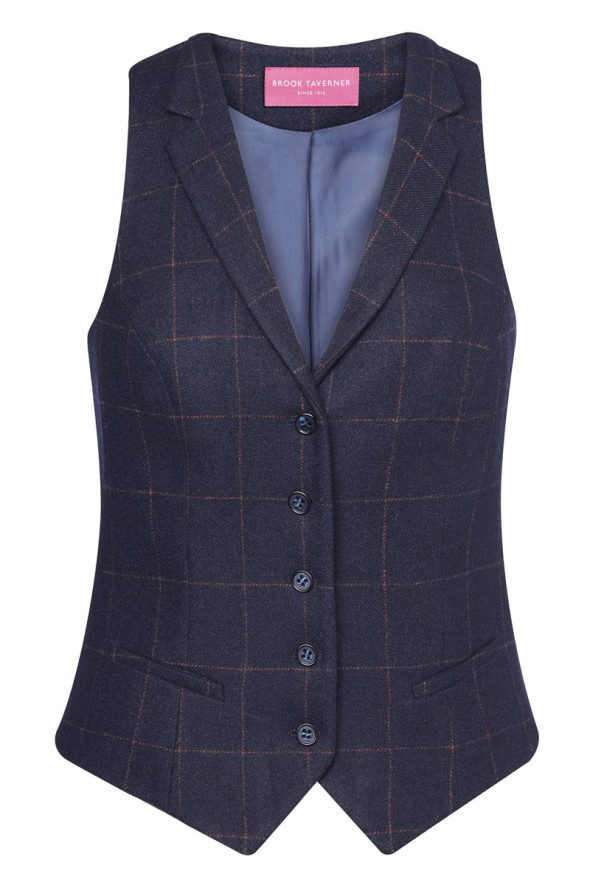 Women's navy blue check hotel waistcoat - Nashville waistcoat
