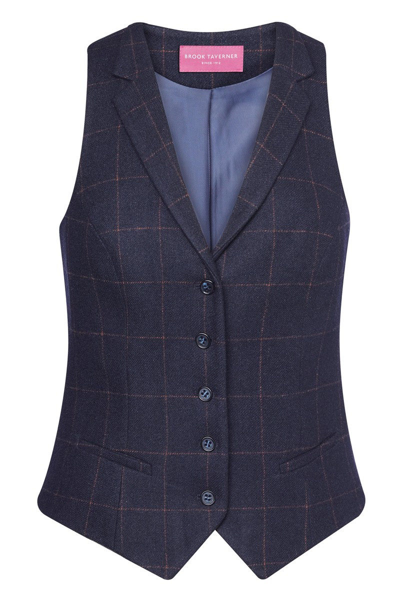 Gilet hôtellerie bleu marine à carreaux femme - Gilet Nashville