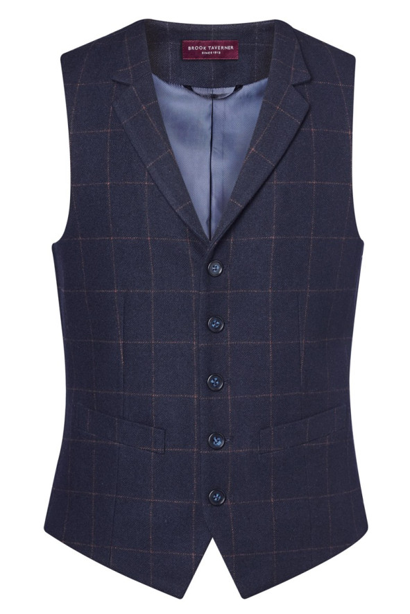 Men's navy blue check hotel waistcoat - Memphis waistcoat