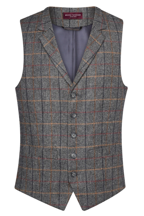 Gilet hôtellerie gris-marron à carreaux homme - Gilet Memphis