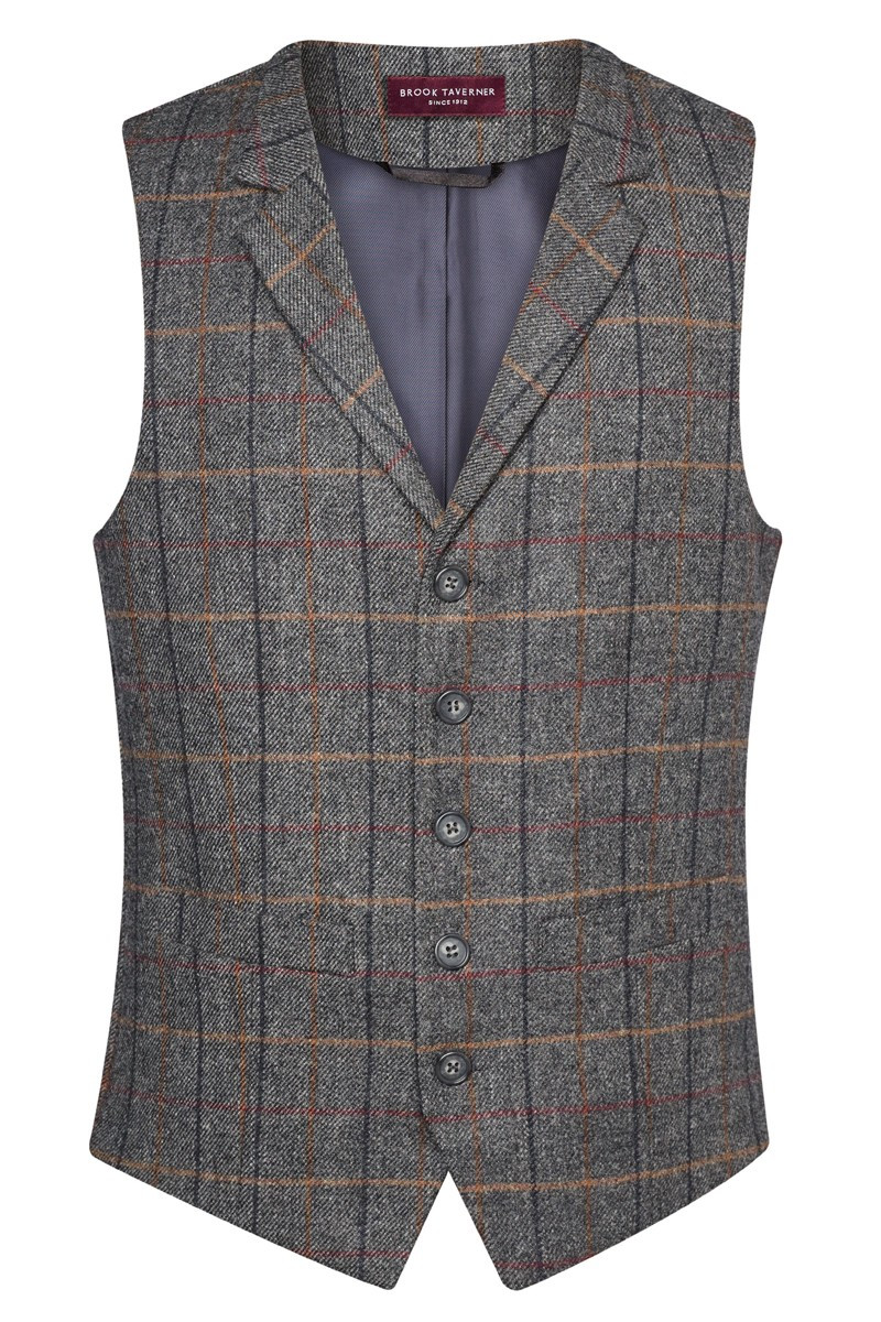 Men's grey-brown check hotel waistcoat - Memphis waistcoat