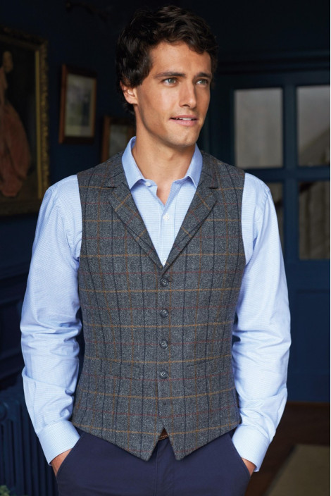 Gilet da uomo a quadri grigio-marrone alberghiera - Gilet Memphis