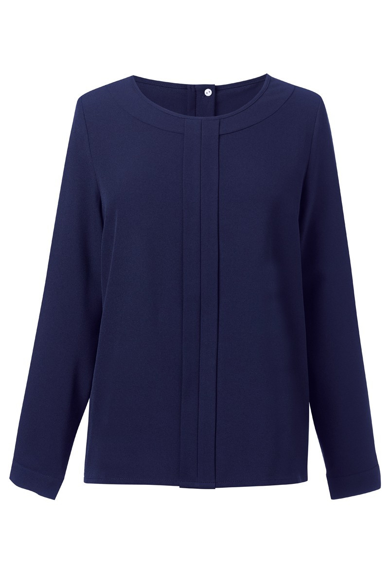 Women's navy blue hotel long sleeve blouse - Riola blouse
