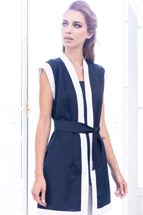 Esthetician tunic navy-white -Wells tunic