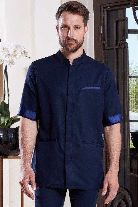 Navy blue esthetician men's tunic - Tunic Savane