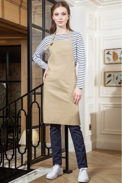 Unisex beige restaurant bib apron - Unisex bib apron Tao