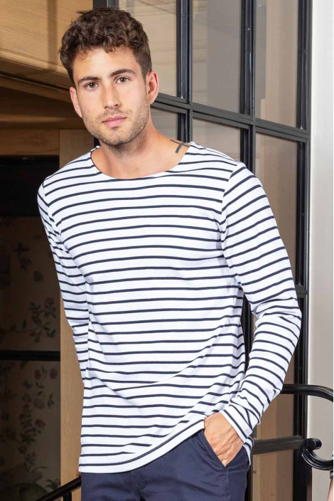 Marinière homme blanc rayé marine restaurant - Marinière Atlantic
