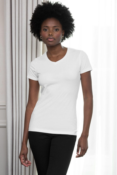 T-shirt en col v blanc femme - T-shirt Aiko