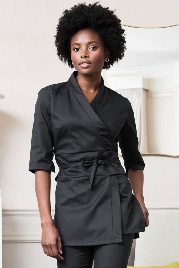 Black esthetician's kimono - Asia kimono