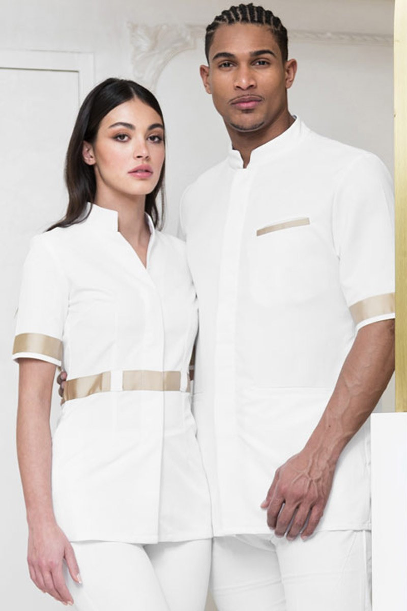 White/Gold professional estheticians men's blouse - Savane blouse