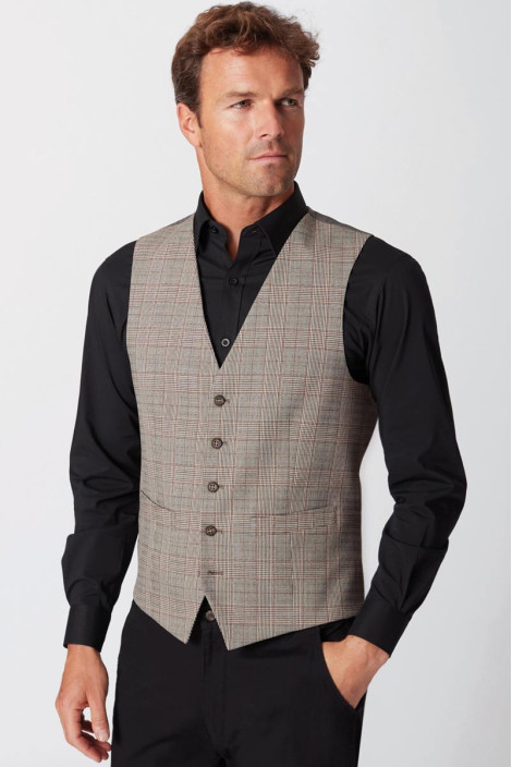 Gilet homme gris à carreaux professionnel hôtellerie - Gilet Emilio