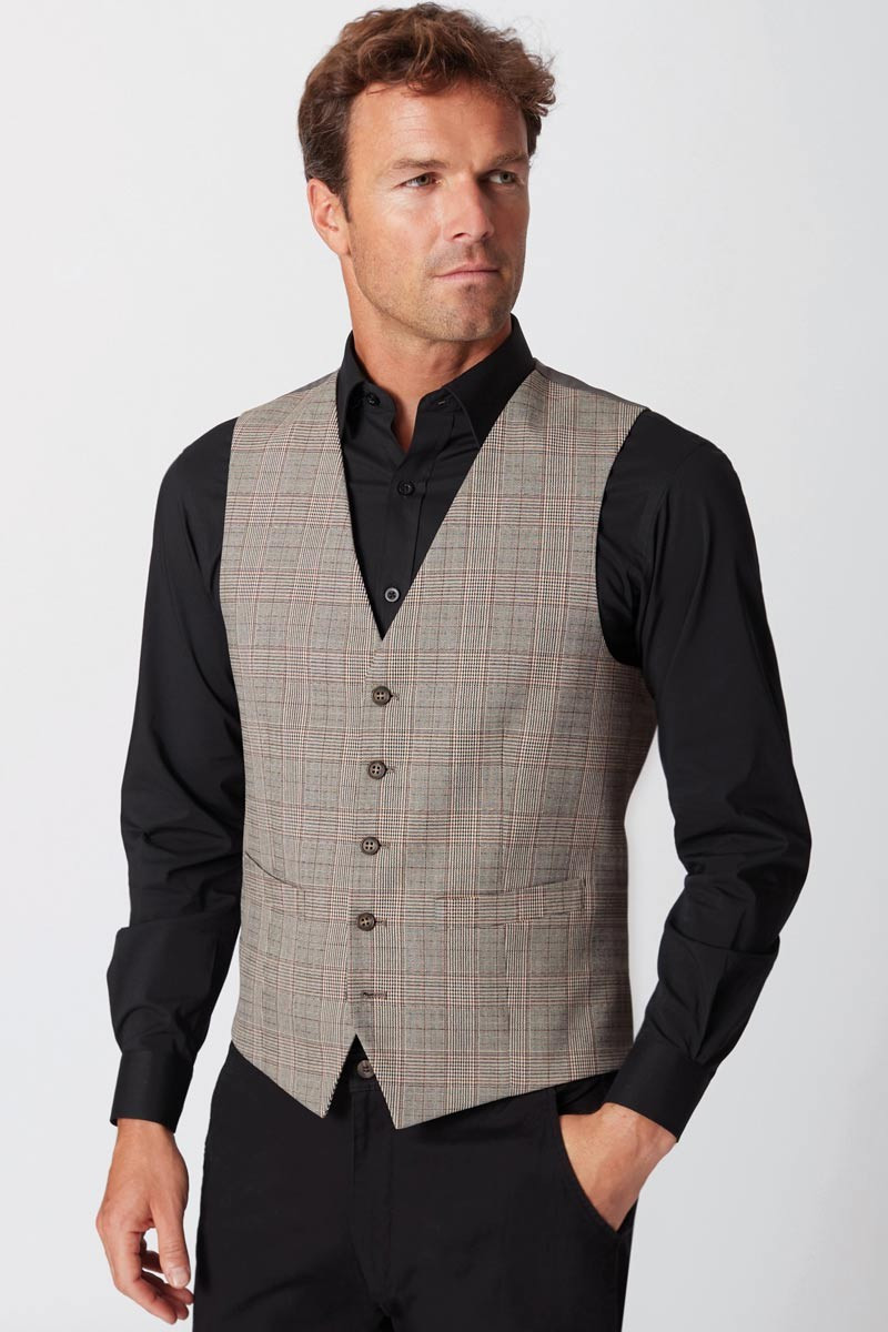 Men's grey checkered professional hospitality vest - Emilio vest
