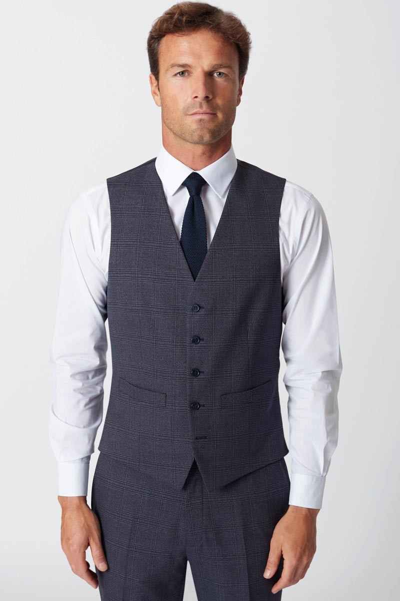 Men's navy checkered professional hospitality vest - Emilio vest