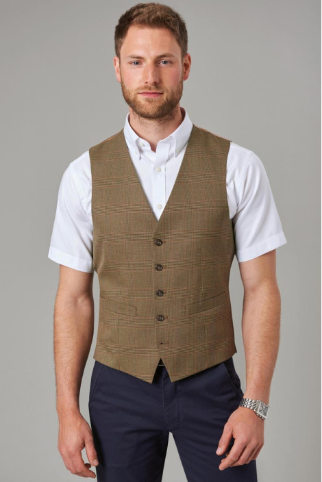 Men's green checkered professional hospitality vest - Emilio vest