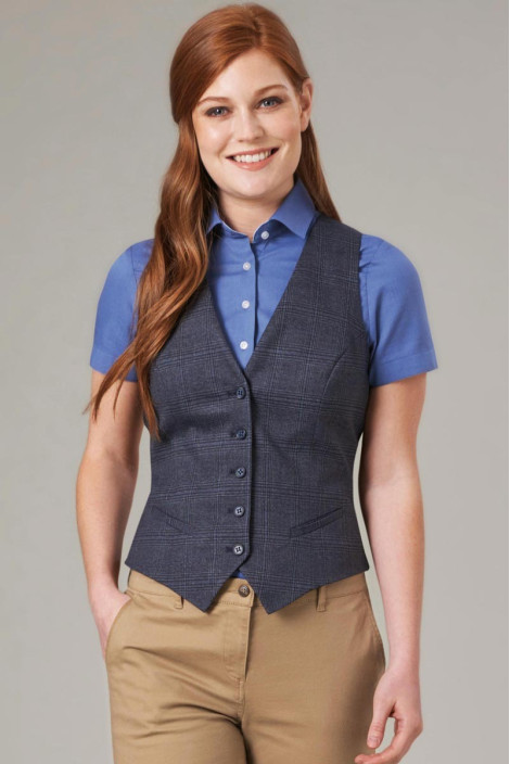 Women's navy checkered professional hospitality vest - Olivia vest