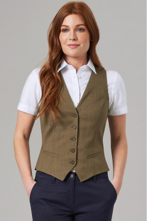 Gilet femme vert à carreaux professionnel hôtellerie - Gilet Olivia